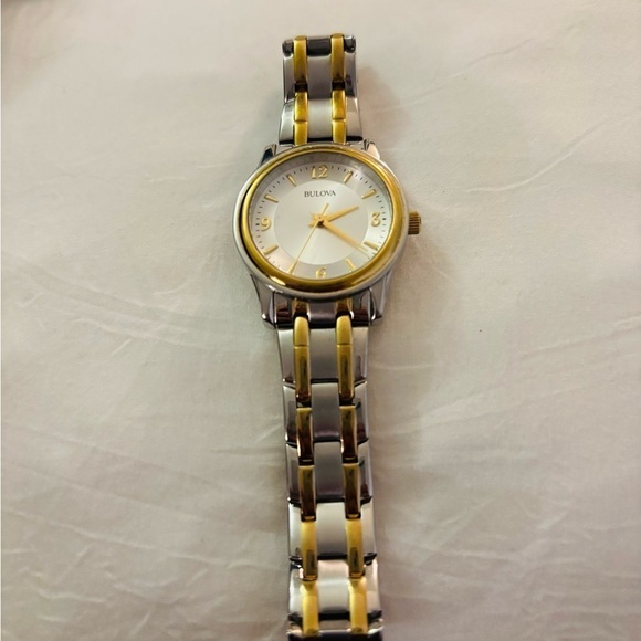 Bulova Gold and Silver Watch with White Dial